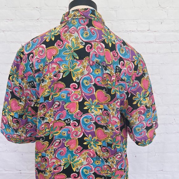 80's Silk Funky Flower Print Shirt-Size Medium - Peaches & Smith-Unisex - Picture 4 of 8